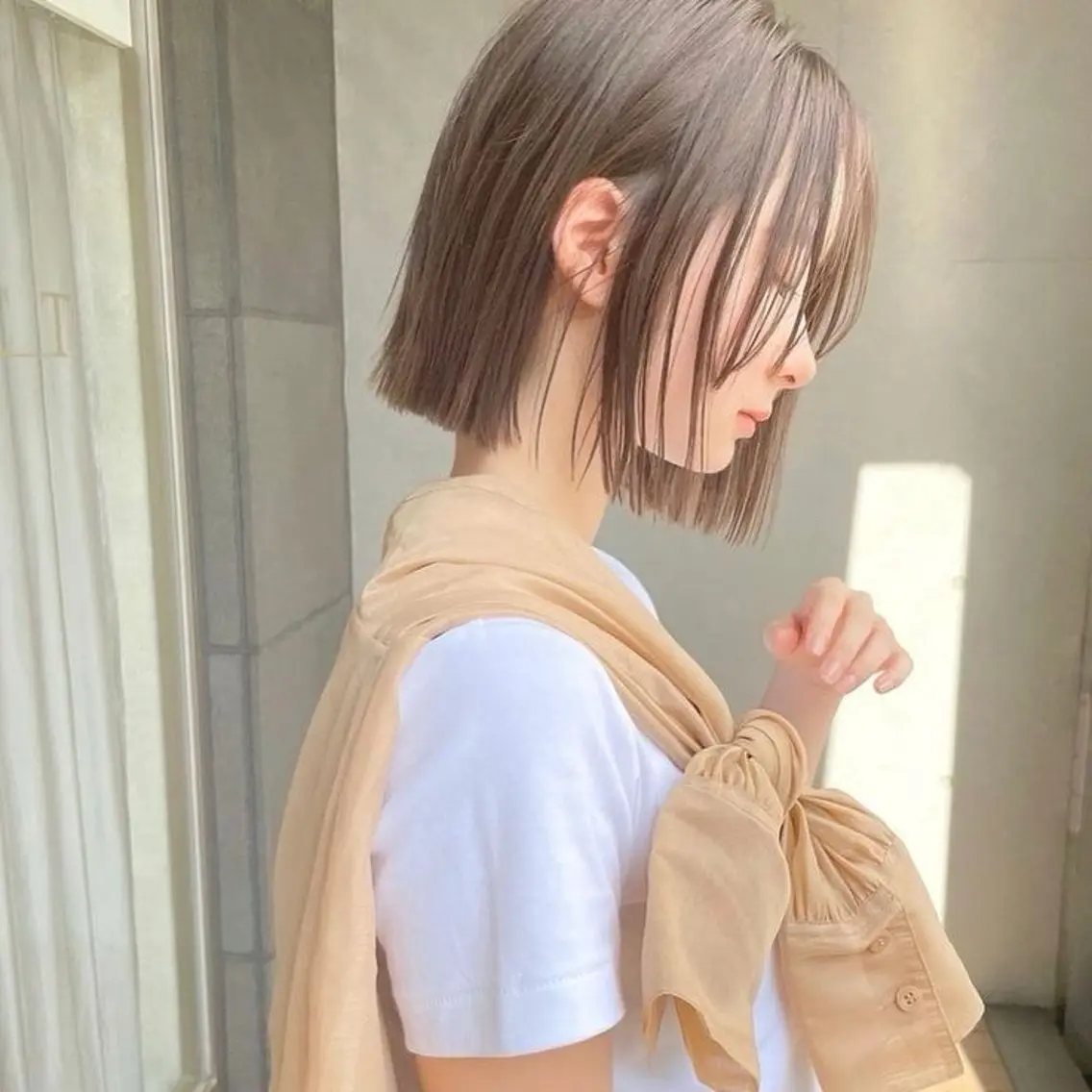 ミディアム 切りっぱなしボブ ボブ ヘアカラー トリートメント 髪質改善/ 上村旺武のヘアスタイル