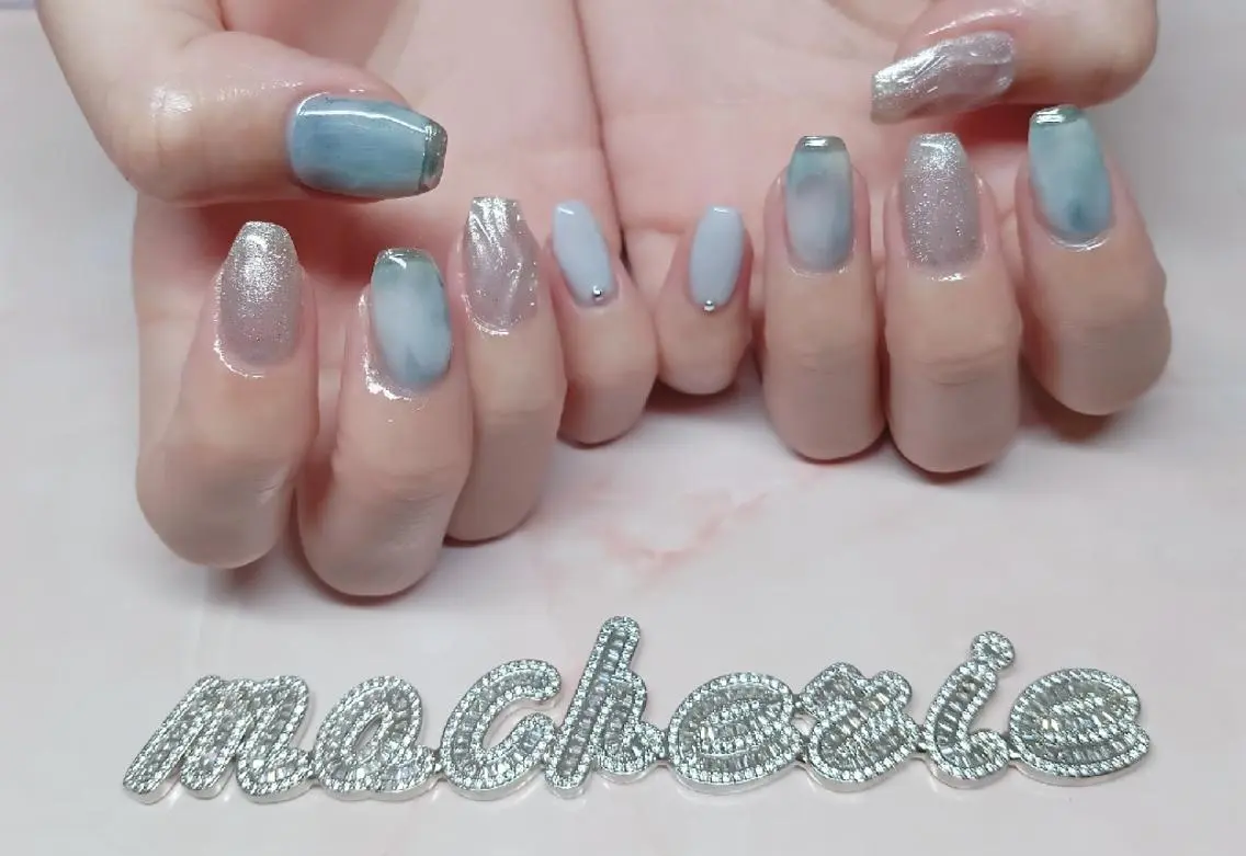 ネイル ブルー ハンドネイル Nail Salon macherieのネイルデザイン