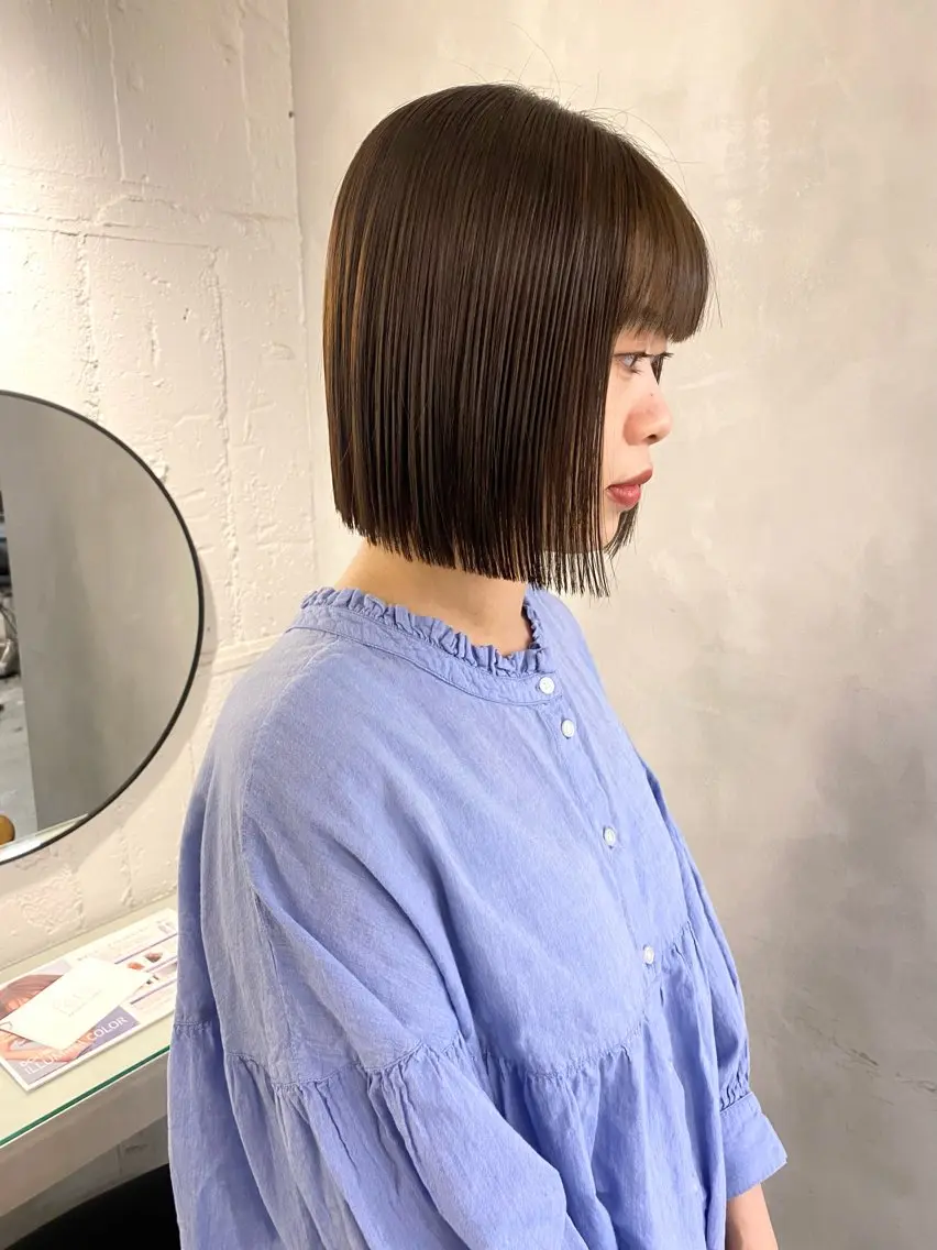ミディアム 切りっぱなしボブ ボブ カット トリートメント 新宿🫧ボブ 特化🐕Amiのヘアスタイル
