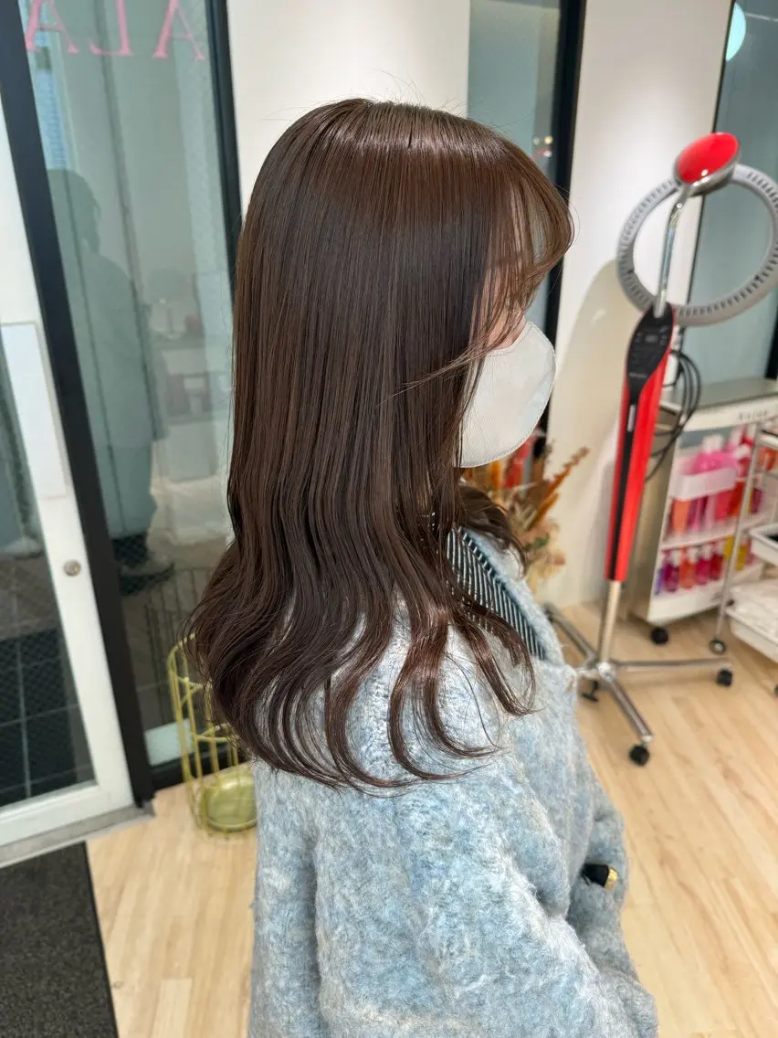 セミロング カラー ダブルカラー オリーブカラー ParveMix🍀 藤原愛未のヘアスタイル