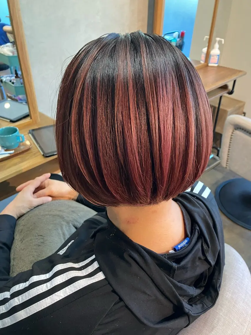 ショート カラー ショートボブ ハイライトカラー ピンクカラー ボブ ハイライト Hair&Make Nahoのマツエク・マツパデザイン