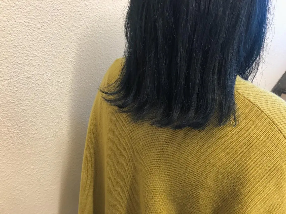 ミディアム カラー 黒髪 ブリーチ ブルーカラー ブルーブラック ブリーチなしカラー 🌼こやま かおり🌼のヘアスタイル