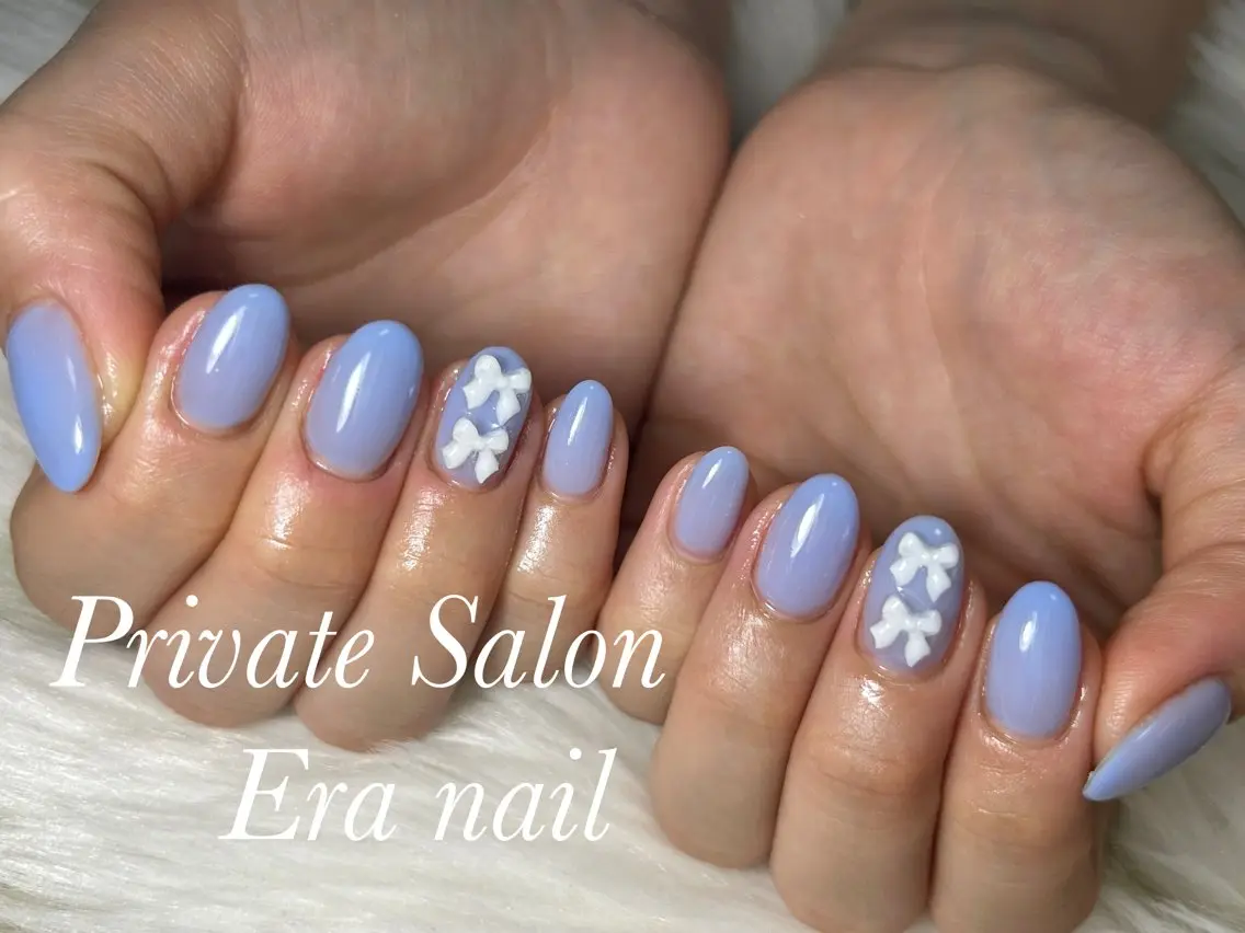 ネイル ワンカラーネイル リボン ハンドネイル Era nailのネイルデザイン