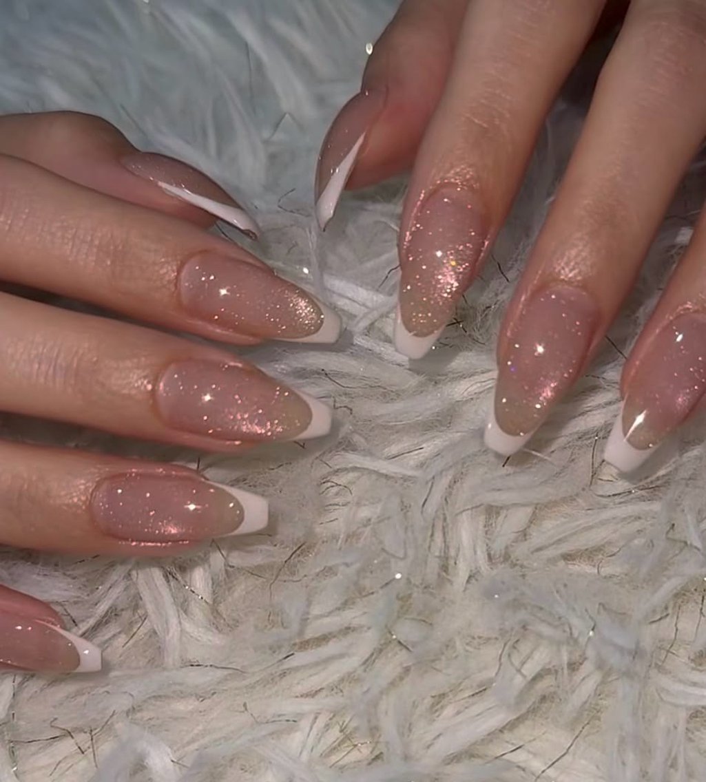 ネイル フレンチネイル キラキラネイル ラメ(グリッター) ピンク シンプルネイル ハンドネイル N2nail Namba2のネイルデザイン