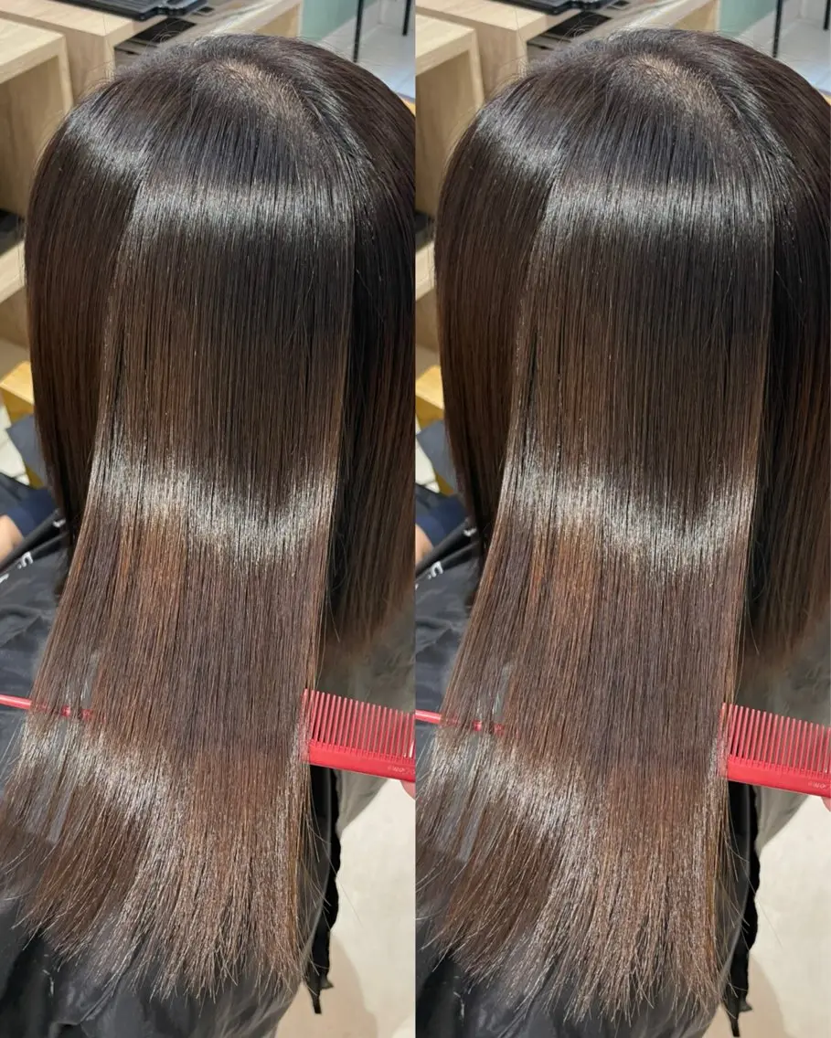 ミディアム 縮毛矯正 トリートメント 藤本 都のヘアスタイル