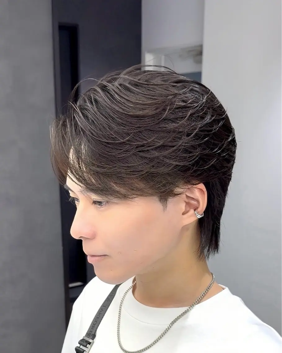 ショート パーマ メンズ センターパート メンズパーマ ニュアンスパーマ メンズパーマ/ ハイトーン/宗形建哉のヘアスタイル