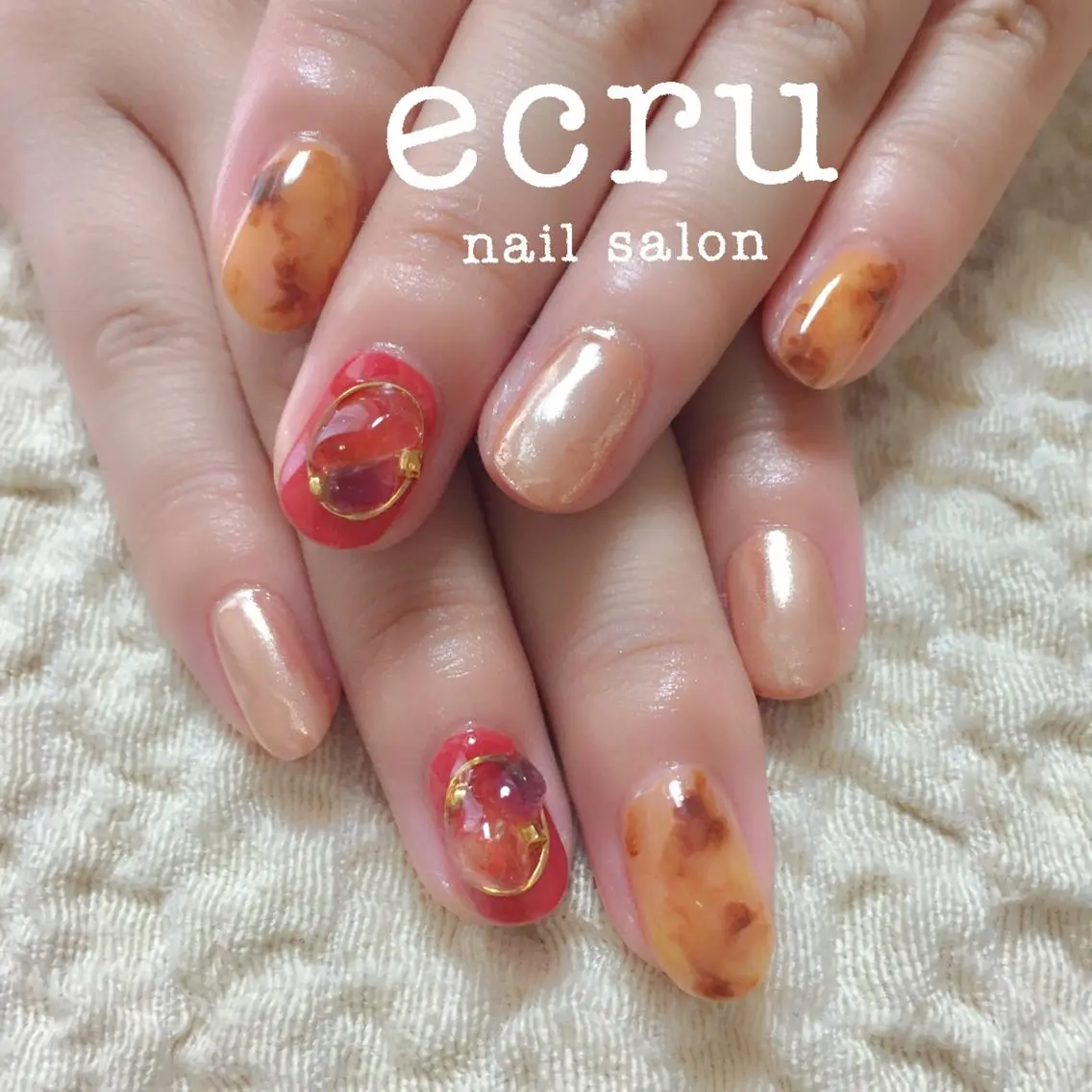 ネイル アートネイル べっ甲ネイル ジェルネイル ミラーネイル ストーンネイル ecru nail 長谷川まきのネイルデザイン