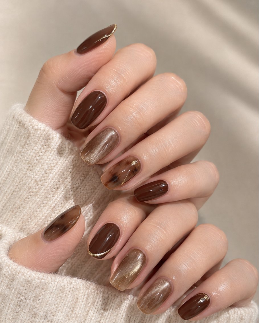 ネイル ブルー ブラウン ドット 長さ出し フットネイル ハンドネイル 🎀🎀YooLi Nail Salonのネイルデザイン
