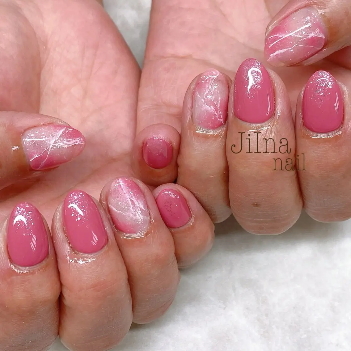 ネイル 大理石ネイル(マーブル) ピンク JiIna nailのネイルデザイン