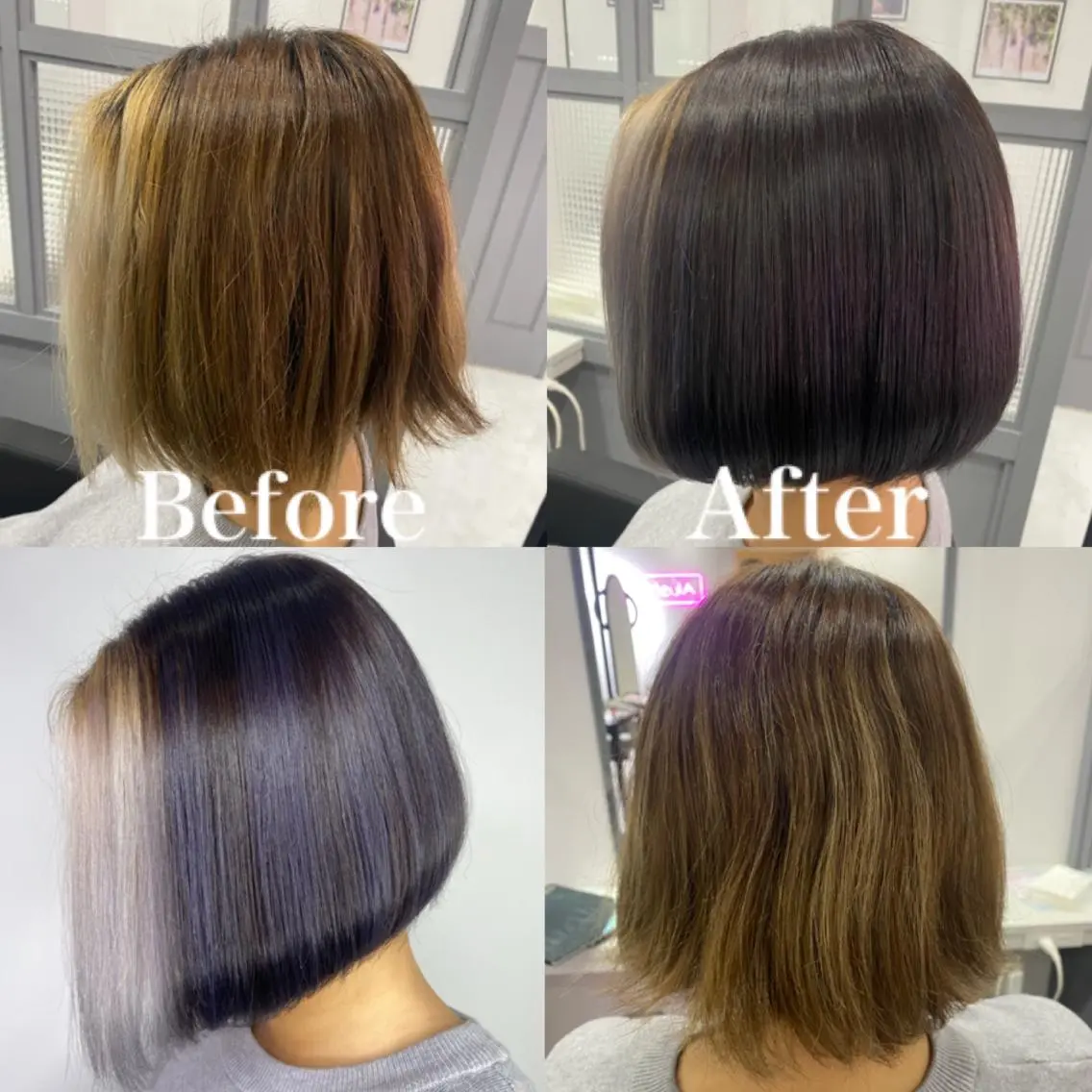 ショート カラー ブルーカラー ブルーパープル ハイライトカラー パープルカラー ハイライト カット ヘアカラー トリートメント 髪質改善×矯正🫧 韓国ヘアasamiのヘアスタイル