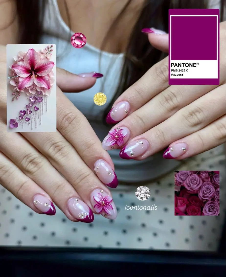 ネイル フラワーネイル フレンチネイル ガーリー 韓国ネイル 持ち込み Iconic Nailのネイルデザイン