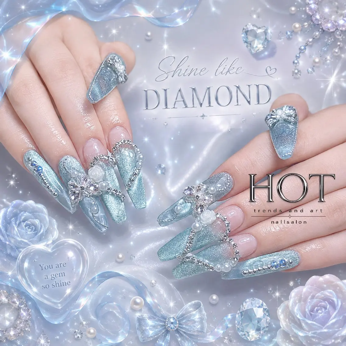 ネイル アートネイル オーロラネイル クリアネイル 長さ出し フレンチネイル ハンドネイル HOT Nail Salonのネイルデザイン