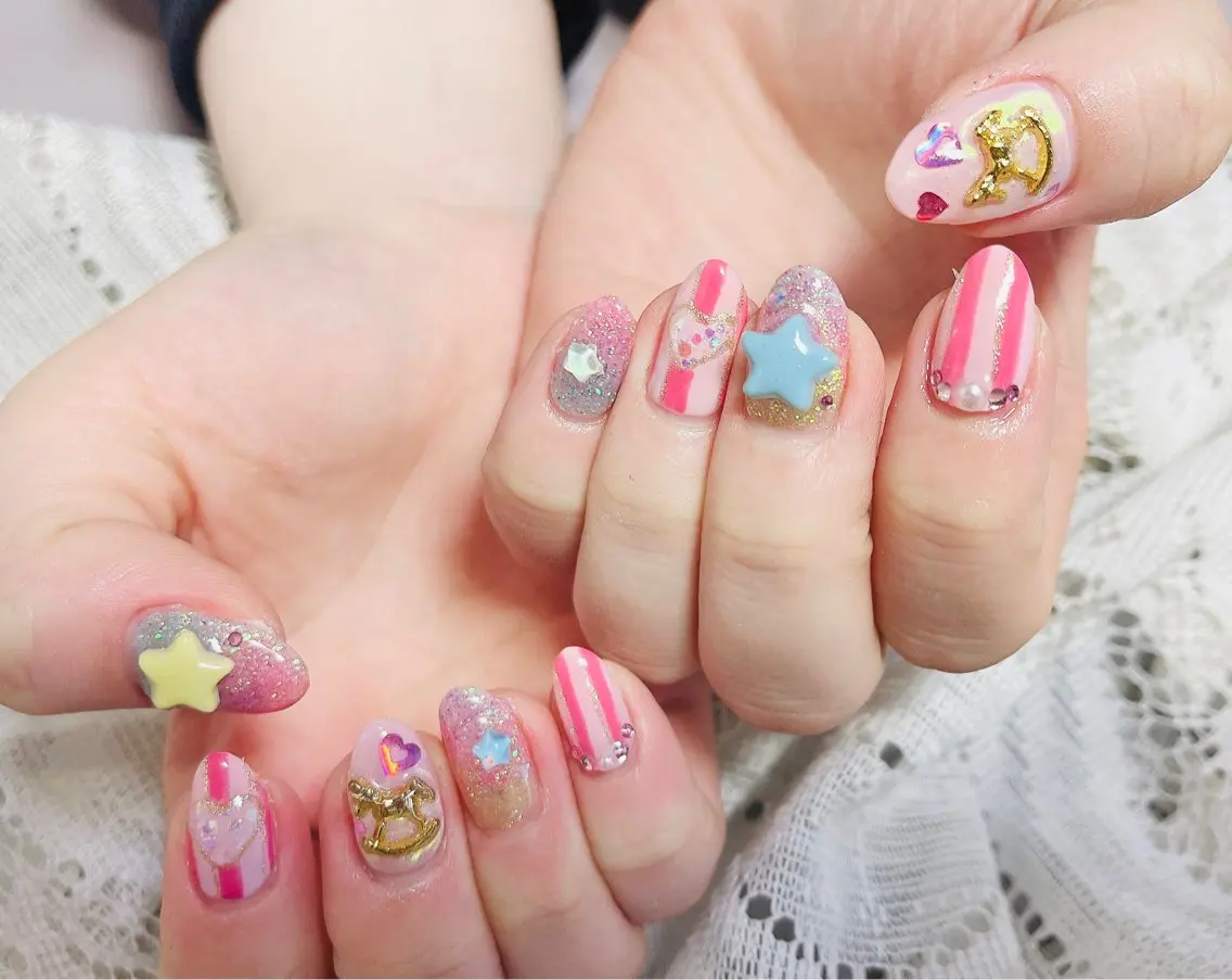 ネイル アートネイル 持ち込み ストーンネイル ベテランネイル cnc nailのネイルデザイン