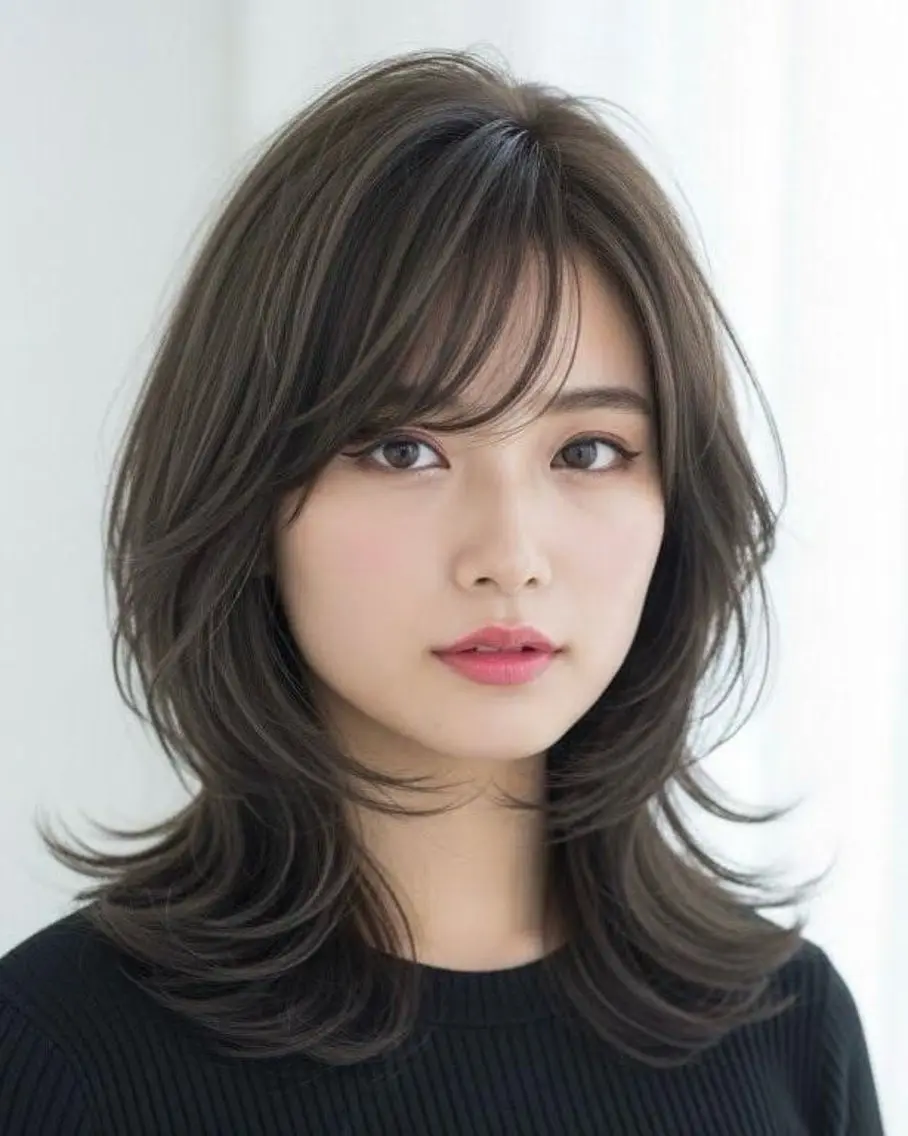 ミディアム 顔まわりレイヤー 顔周りカット 髪質改善 韓国風ヘア レイヤーカット カット ヘアカラー 縮毛矯正 トリートメント レイヤー×顔周り/ 髪質改善/川上京香のヘアスタイル