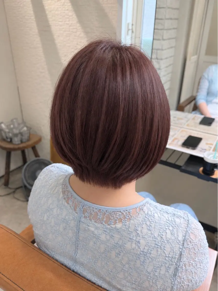 ショート カラー ブラウンカラー ピンクカラー ピンクブラウン ヘアカラー トリートメント レイヤーカット/ ダブルカラー🎀らむのヘアスタイル