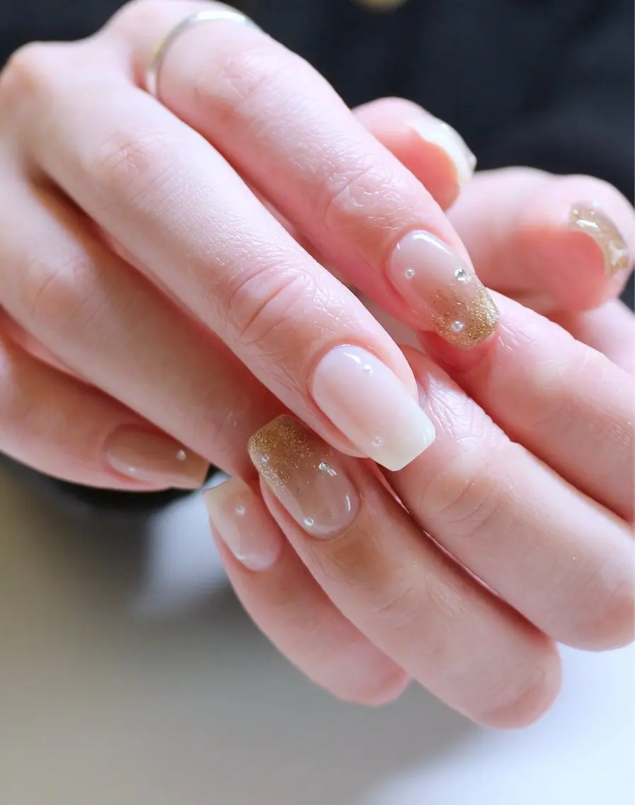 ネイル キラキラネイル オフィスネイル シンプルネイル ホワイト ハンドネイル Baku Nailsのネイルデザイン
