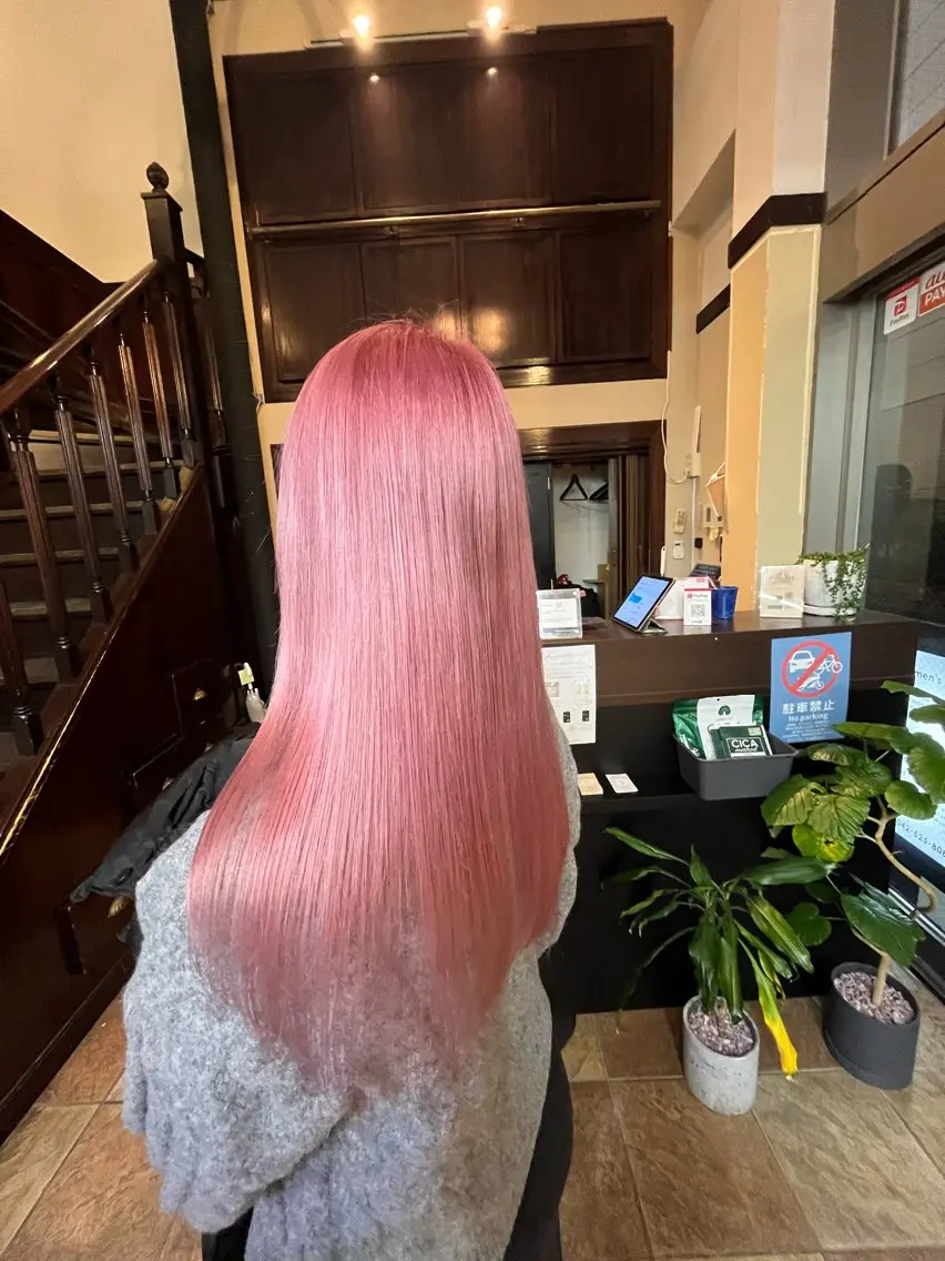 ロング カラー ベージュカラー ブリーチ 透明感カラー ピンクカラー 川島穂乃香 /メンズスタイル特化のヘアスタイル