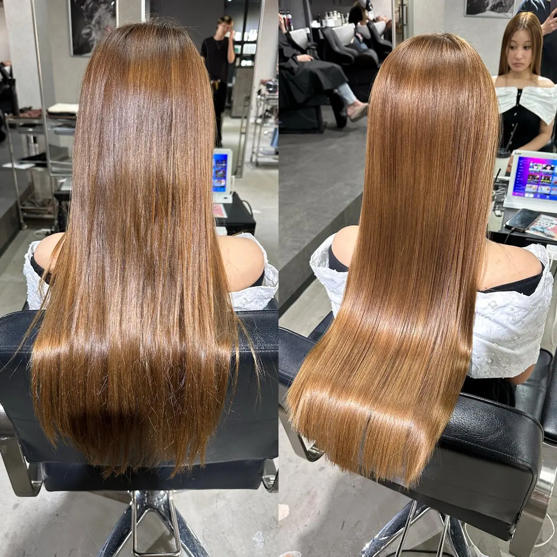 ロング カラー ブリーチ くせ毛 髪質改善 縮毛矯正 カット ヘアカラー 縮毛矯正 トリートメント 髪質改善/レイヤー 縮毛矯正/ケラチン耀のヘアスタイル