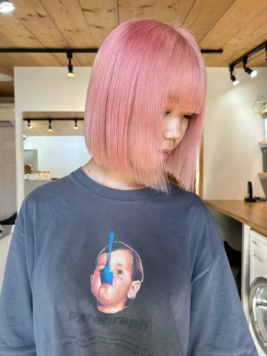 ミディアム カラー メンズ ピンクカラー カット ヘアカラー トリートメント 🧸艶々韓国ヘア 🧁mizunaのヘアスタイル