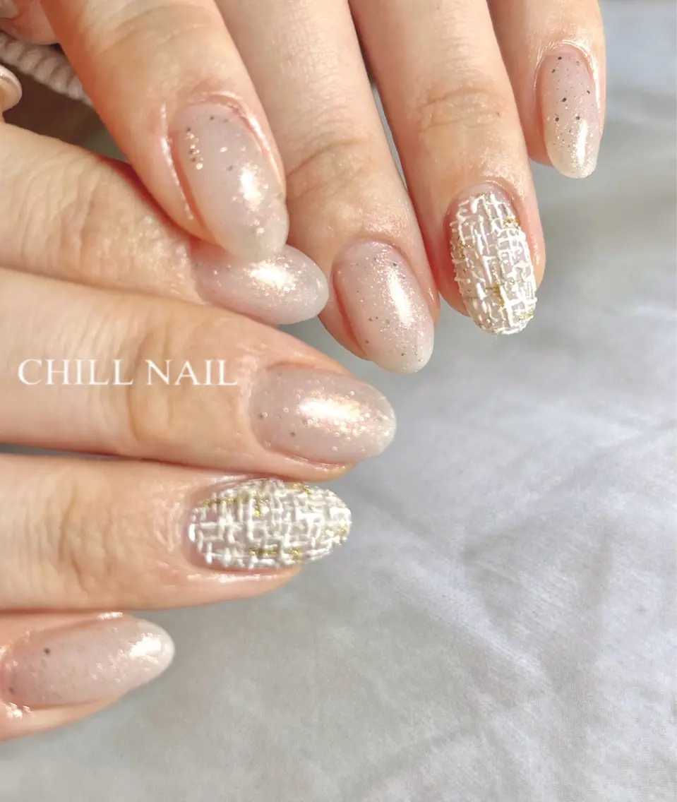 ネイル ラメ(グリッター) ツイードネイル CHILL NAILのネイルデザイン