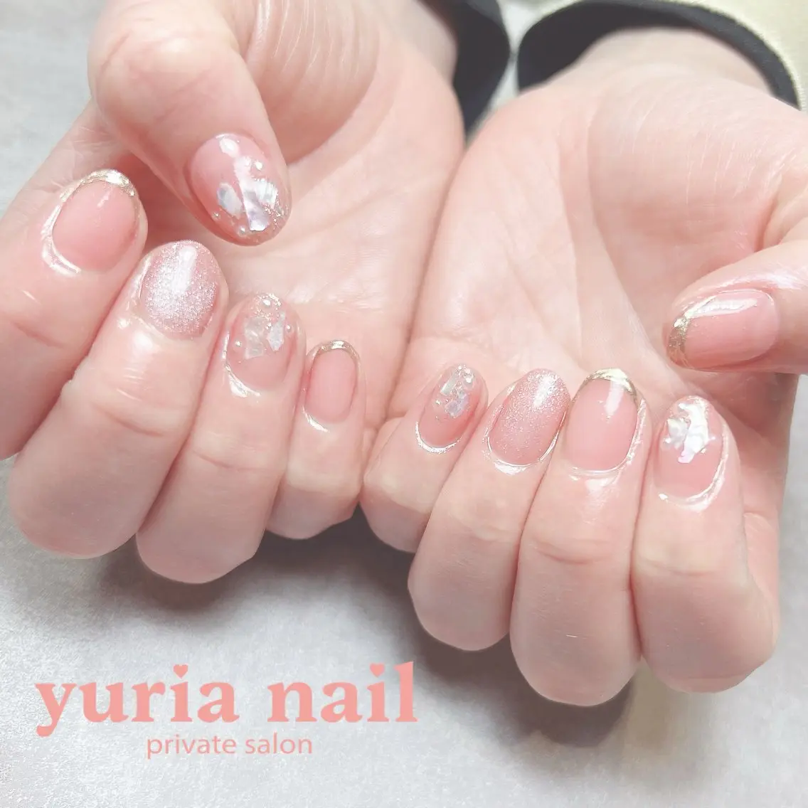 ネイル ジェルネイル キラキラネイル 持ち込み ニュアンスネイル ピンク ハンドネイル 小林 ゆりあのネイルデザイン
