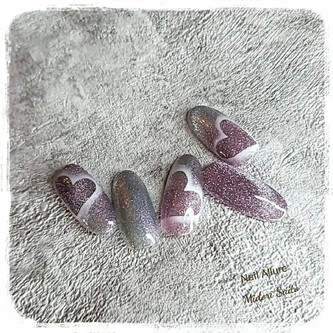 ネイル ジェルネイル グリーン ハート マグネットネイル バレンタイン Nail Allureのネイルデザイン