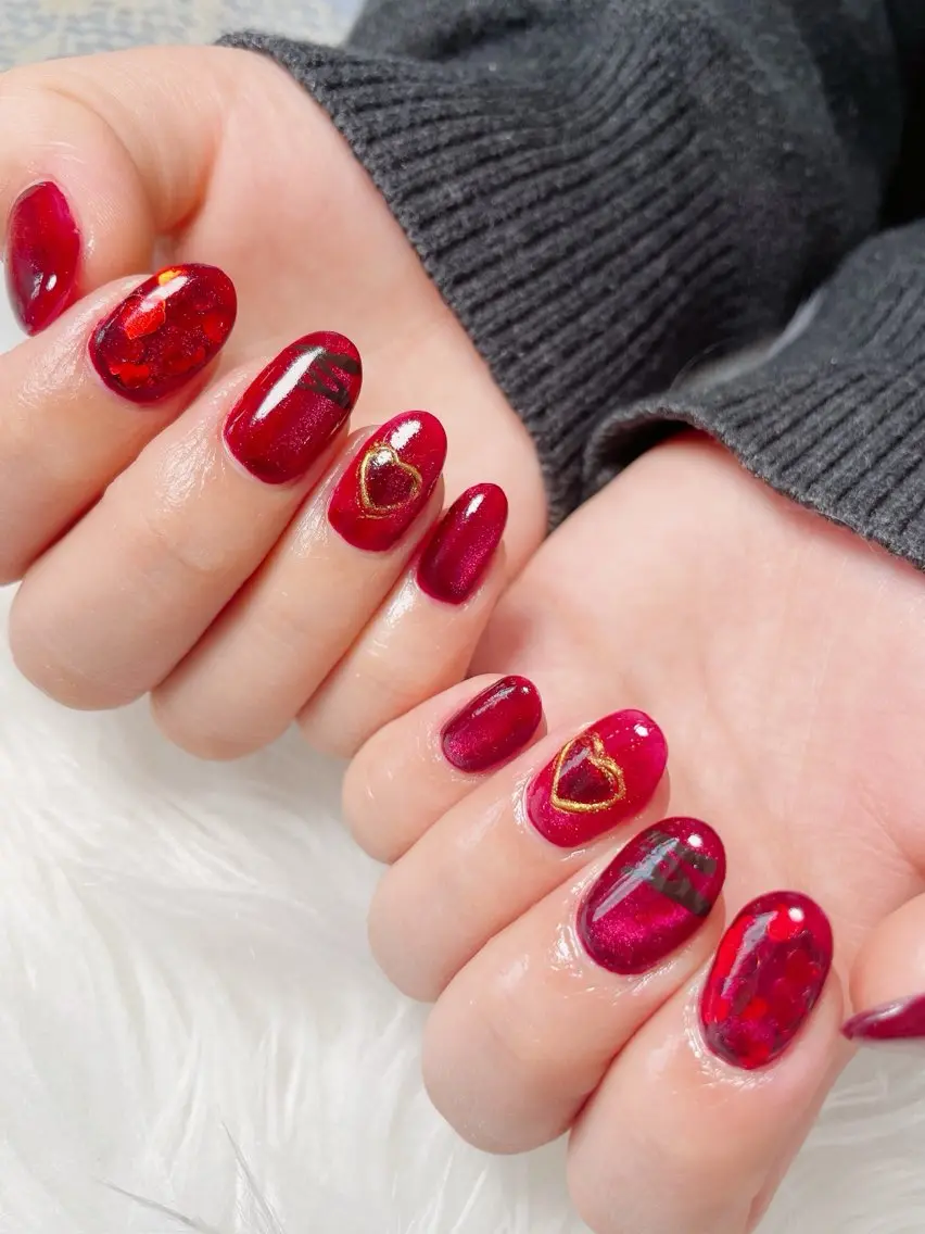 ネイル マグネットネイル バレンタイン nailsalon Rinのネイルデザイン