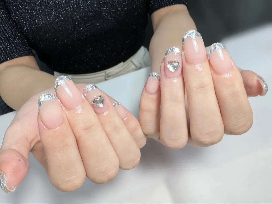 【ハンド】キラキラ🤩ガラスフレンチ(カラーベース)の写真