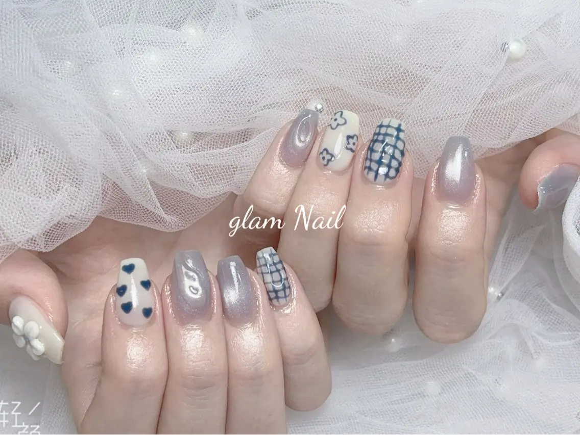 ネイル エツメ💅 長さ出し🎀デザインのネイルデザイン