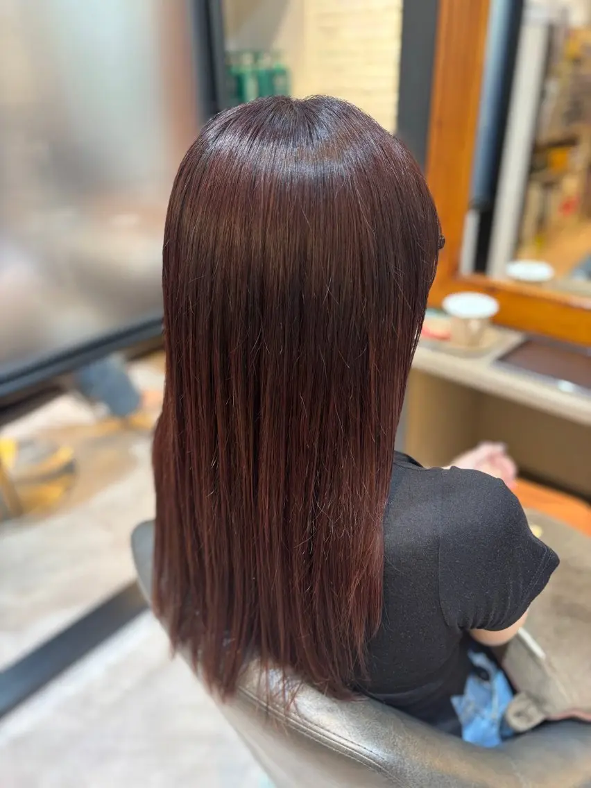 ロング カラー ブリーチ ボルドーカラー ボブ🫧透明感カラー 💎Sayakaのヘアスタイル