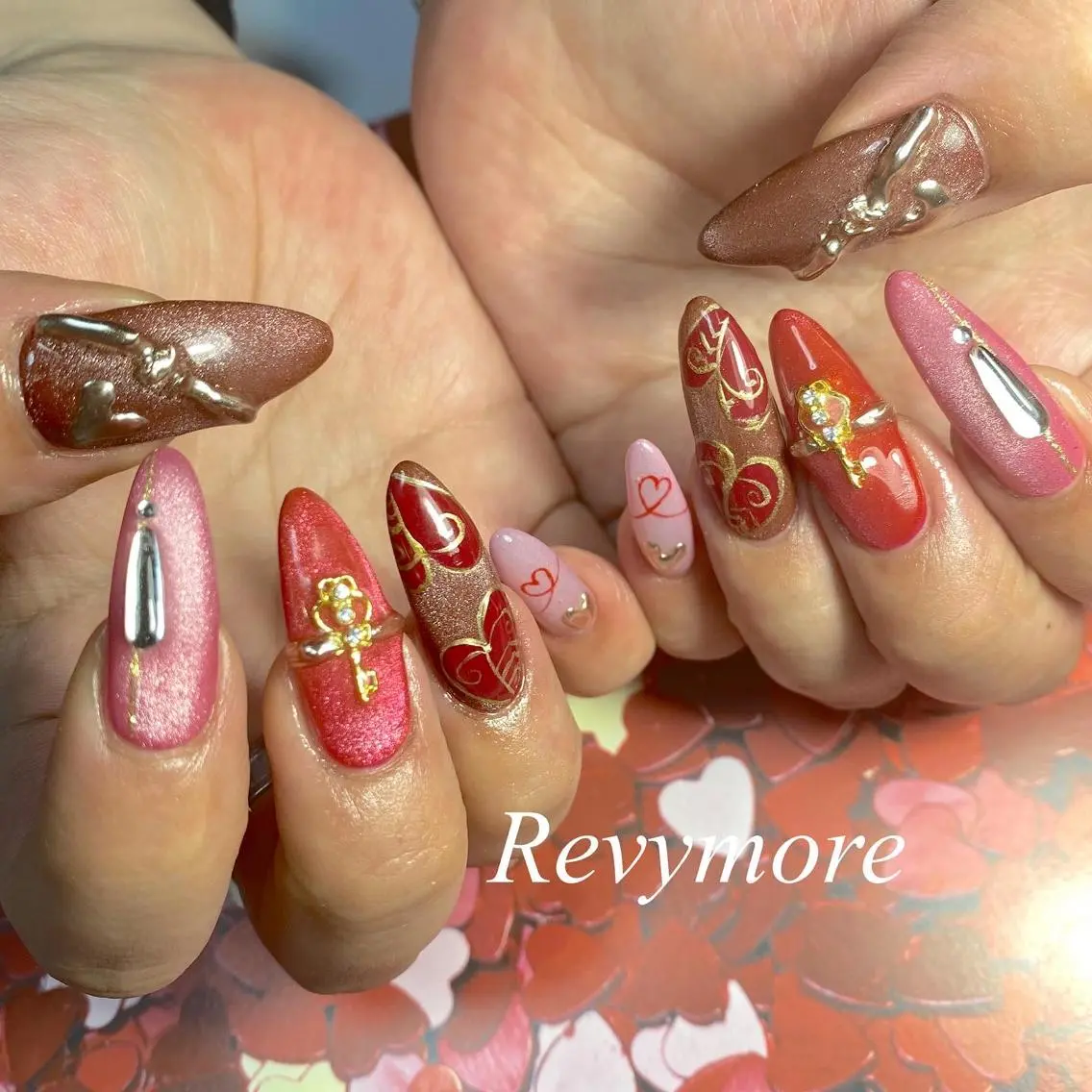ロング ネイル アートネイル ジェルネイル マグネットネイル ニュアンスネイル オフィスネイル nail salon Revymoreのネイルデザイン