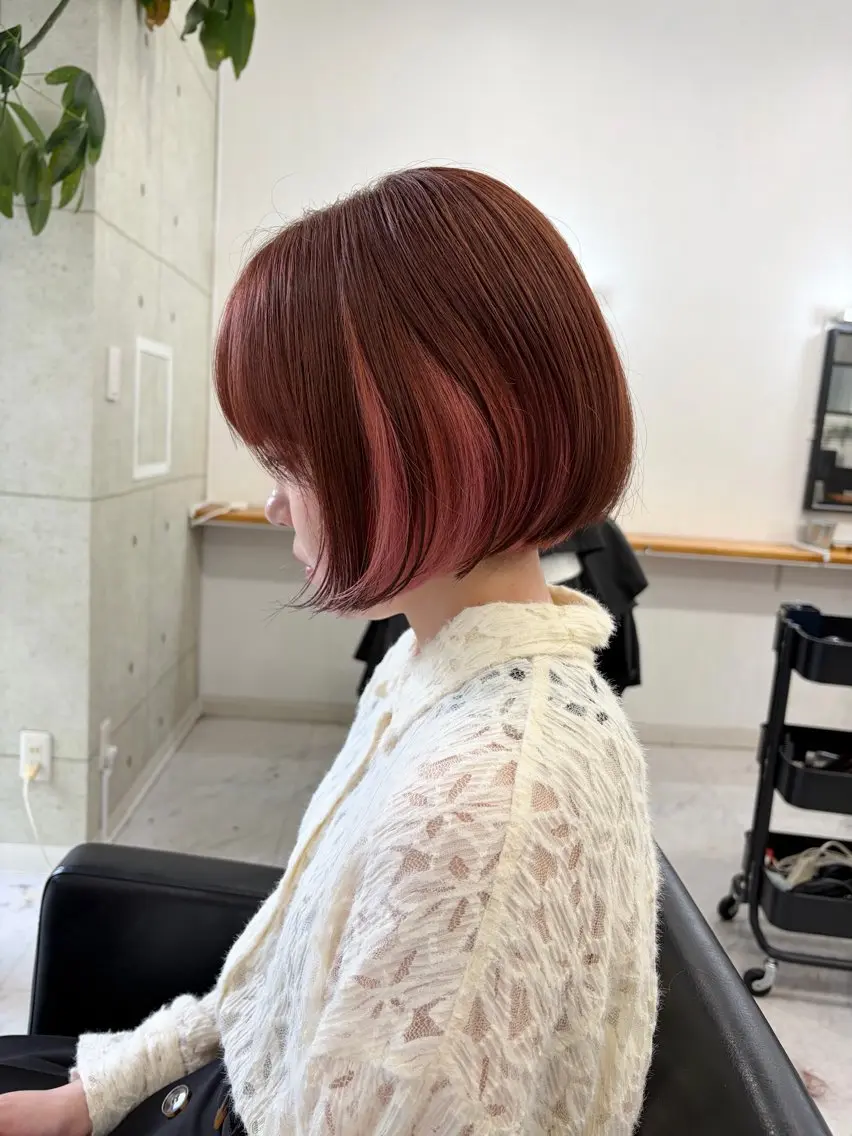 ショート カラー ブラウンカラー ピンクカラー ピンクブラウン カット ヘアカラー トリートメント ダブルカラー メンズパーマ大成のヘアスタイル