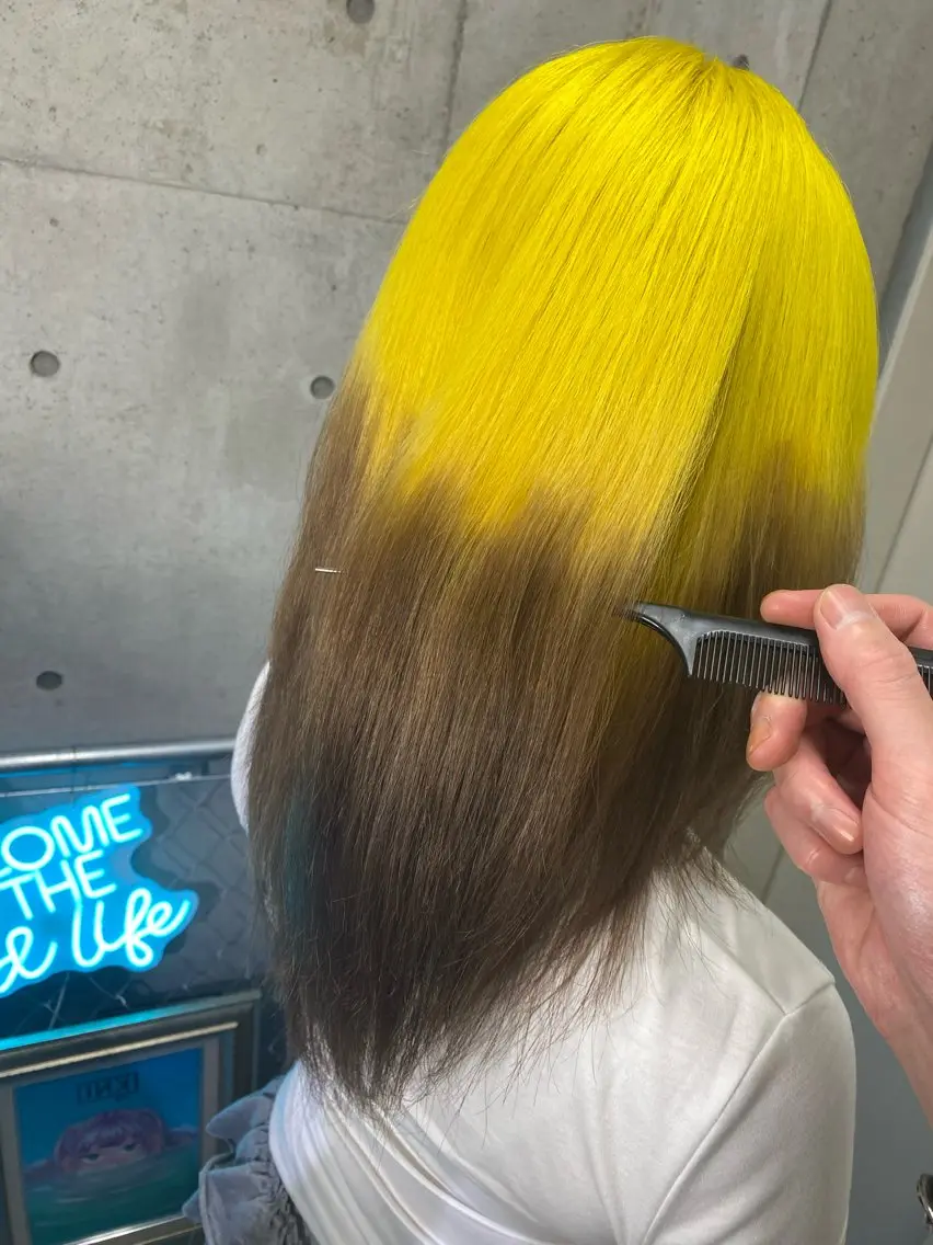 ミディアム カラー ブラウンカラー イエローカラー 國分 伸也のヘアスタイル