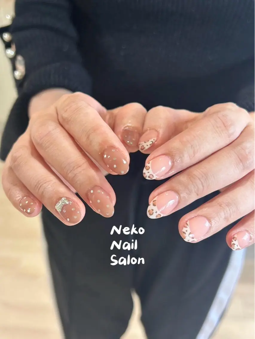 ネイル ドット リボン ハンドネイル neko nailのネイルデザイン