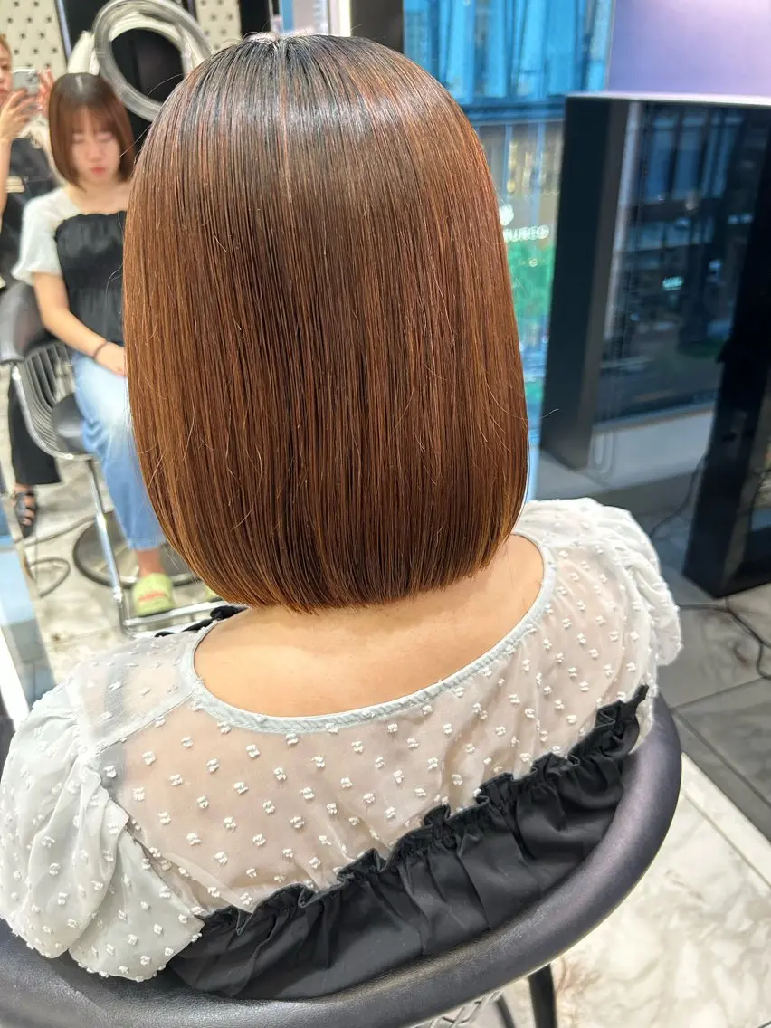 ミディアム パーマ カット 縮毛矯正 韓国っぽ水光肌カラー マンツーマン🫧なおのヘアスタイル