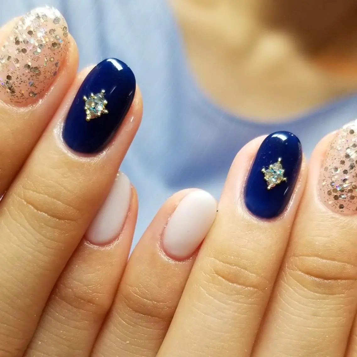 ネイル ラメ(グリッター) ネイビー シンプルネイル ハンドネイル NailSalon N.中目黒のネイルデザイン