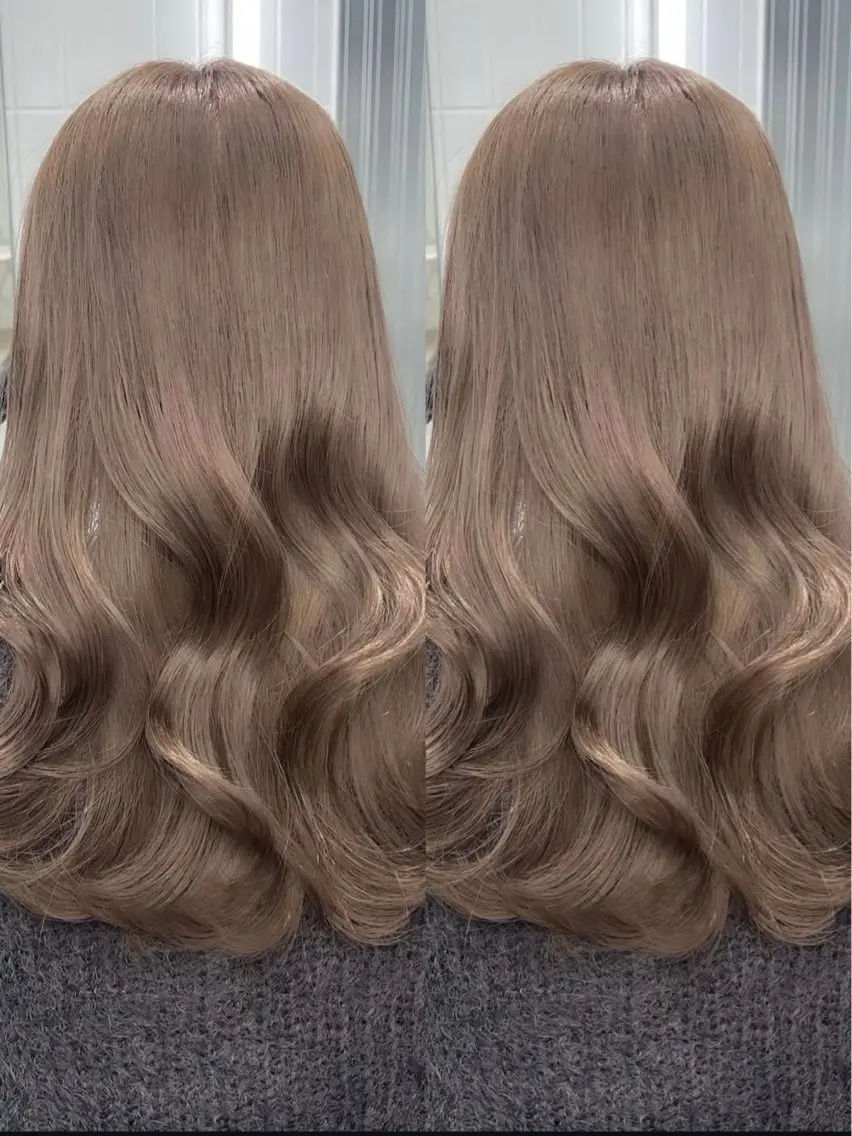 ロング カラー ベージュカラー ブリーチ ミルクティーベージュ ヘアカラー 表参道/ハイライト バレイヤージュのヘアスタイル