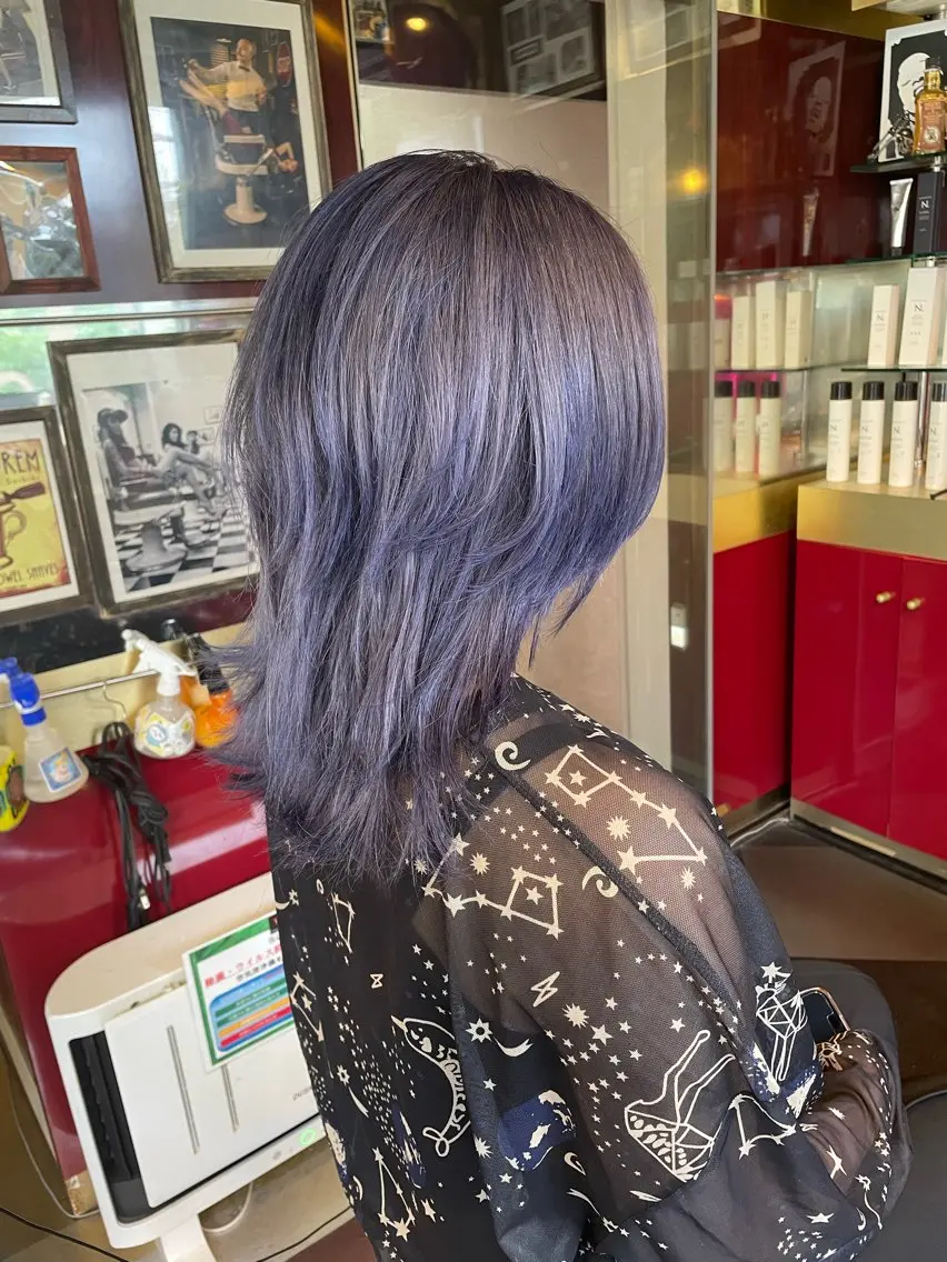 セミロング カラー ダブルカラー ラベンダーカラー パープルカラー ウルフカット 👑派手髪/カット 👑ANRYのヘアスタイル