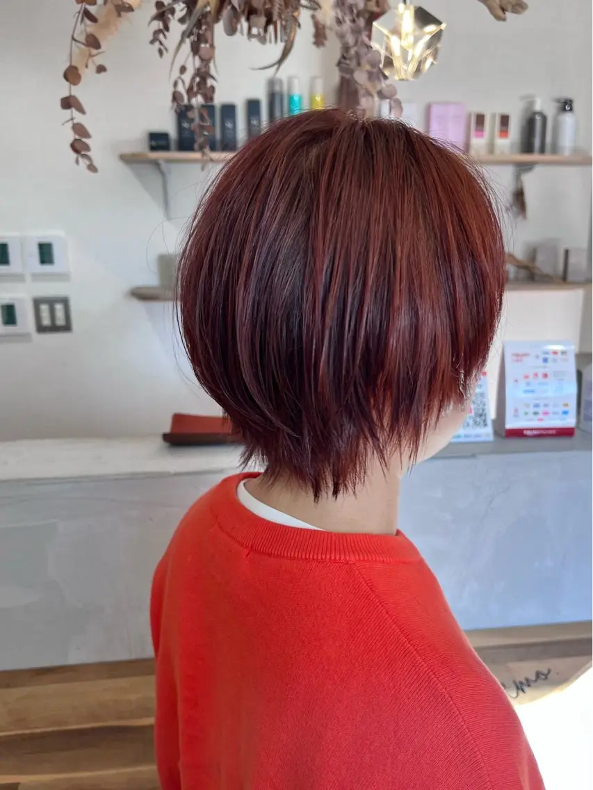 ショート カラー ブラウンカラー オレンジ オレンジブラウン 伸ばしかけ ショートヘア カット ヘアカラー トリートメント 🌱小顔魅せショート 髪質改善カラー/泉綺のヘアスタイル