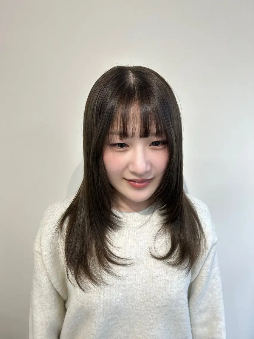 ミディアム ヘアカラー トリートメント 新潟/万代/レイヤー 韓国風/明間未来のヘアスタイル