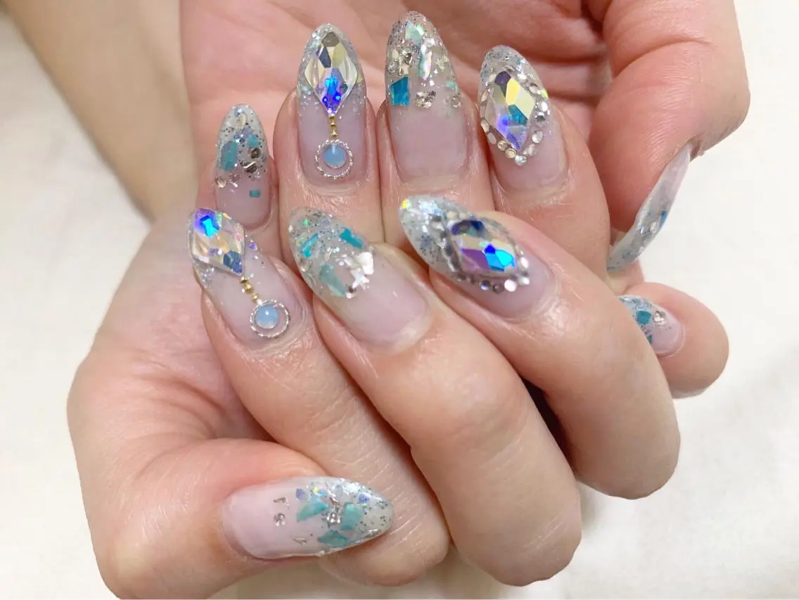 ネイル アートネイル ブルー クリアネイル ジェルネイル グラデーション ハンドネイル nail salon Soeurのネイルデザイン