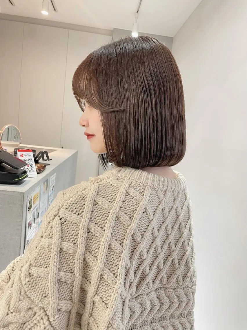 【5月限定♡】小顔カット+透明感カラー+極上うる艶TR⭐️ショートボブレイヤー韓国ヘア髪質改善暖色新宿代々木の写真