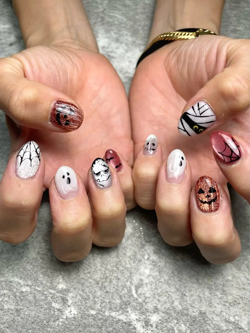ネイル アートネイル ハロウィン 持ち込み ハンドネイル RISA joie nailのネイルデザイン