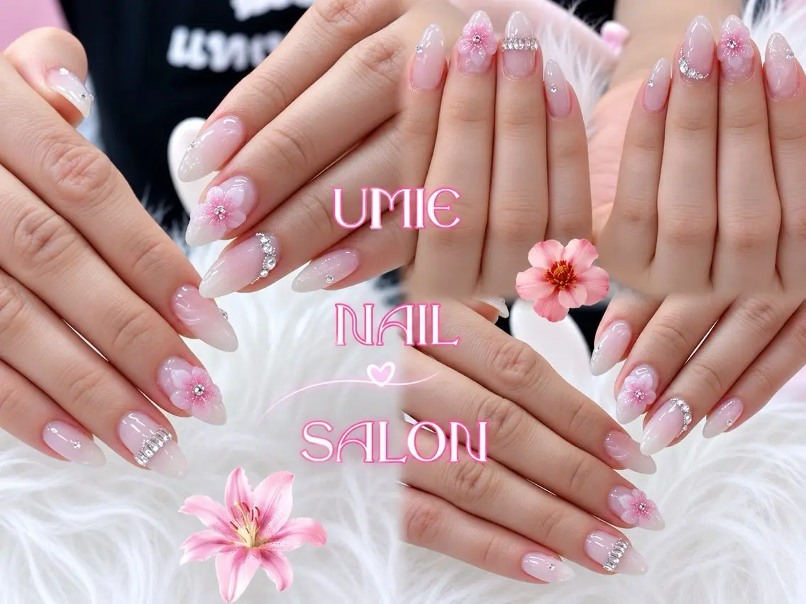 ネイル 韓国ネイル ニュアンスネイル リボン シンプルネイル 夏ネイル UMIE NAIL SALONのネイルデザイン