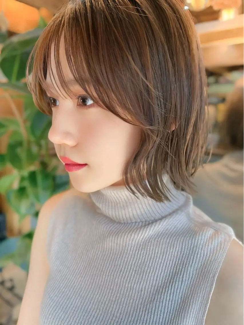 ショート カット ヘアカラー トリートメント 縮毛矯正/小顔前髪 ボブ 秋本凌汰のヘアスタイル