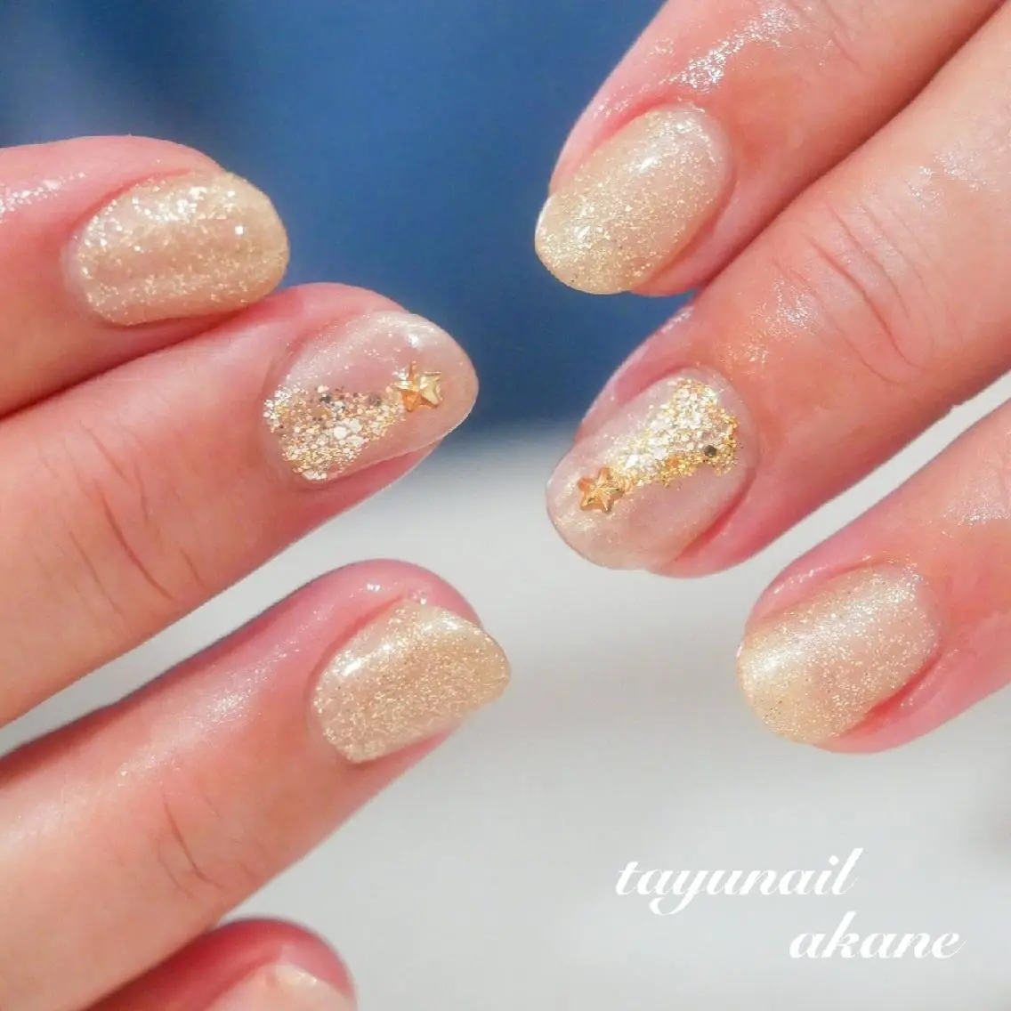 ネイル アートネイル ブルー ジェルネイル キラキラネイル パラジェル ネイルサロン 【たゆnail】のネイルデザイン
