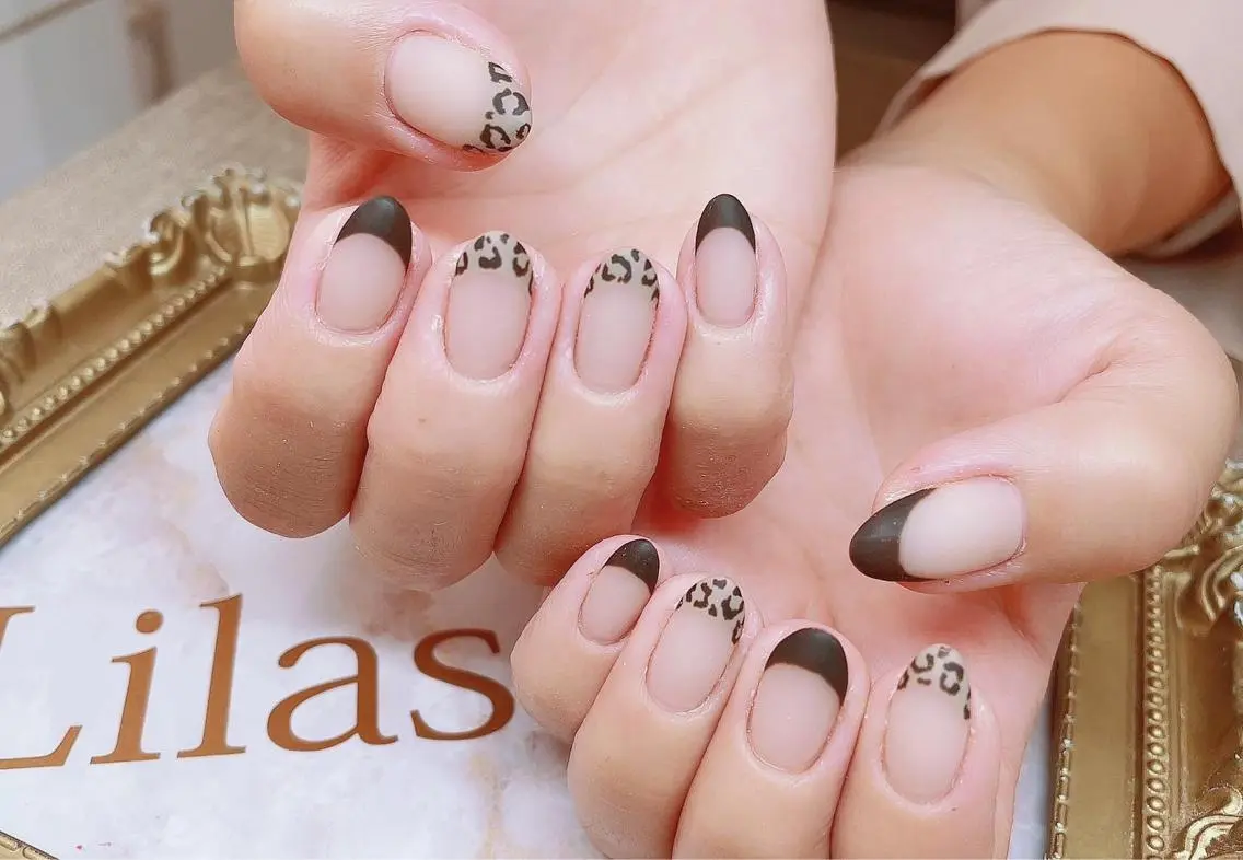 ネイル アニマル柄 フレンチネイル ジェルネイル ロングネイル マットネイル Lilas Nailのネイルデザイン
