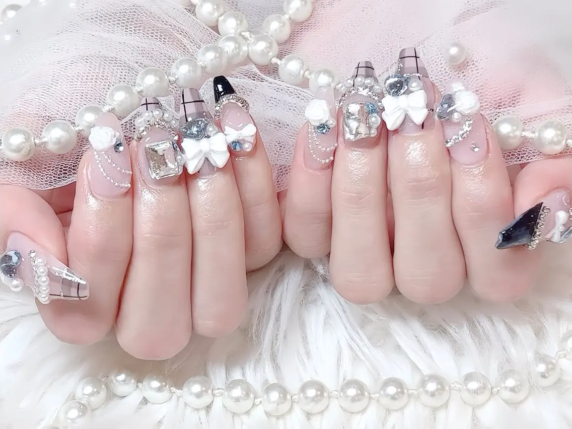 ネイル ブルー ジェルネイル ガーリー グラデーション グリーン ハンドネイル Rin Nail 新大久保店のネイルデザイン