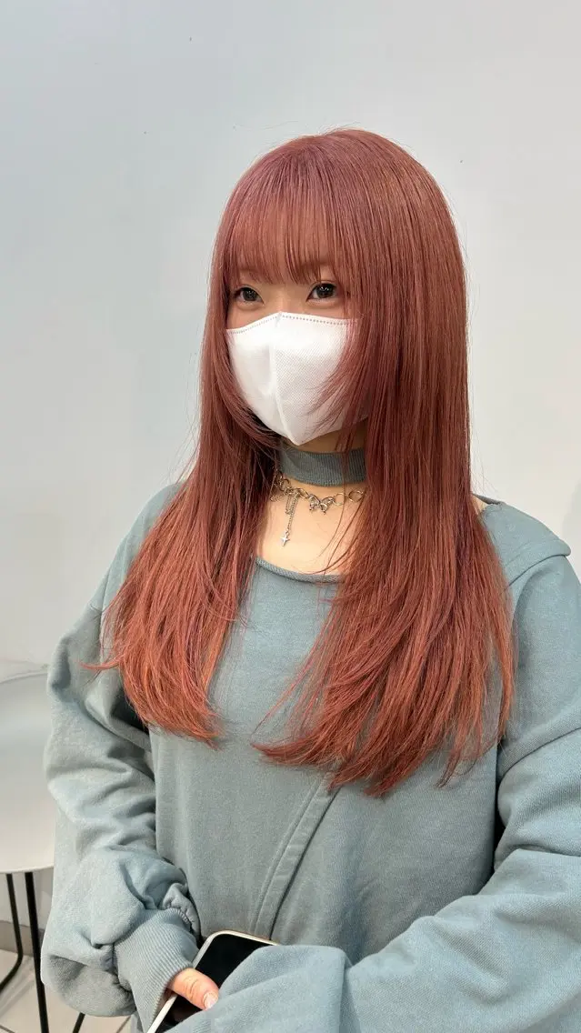ロング カラー ヘアアレンジ ブリーチ オレンジ ピンクカラー ナチュラル×色気パ ーマ 渋谷/マナミのヘアスタイル