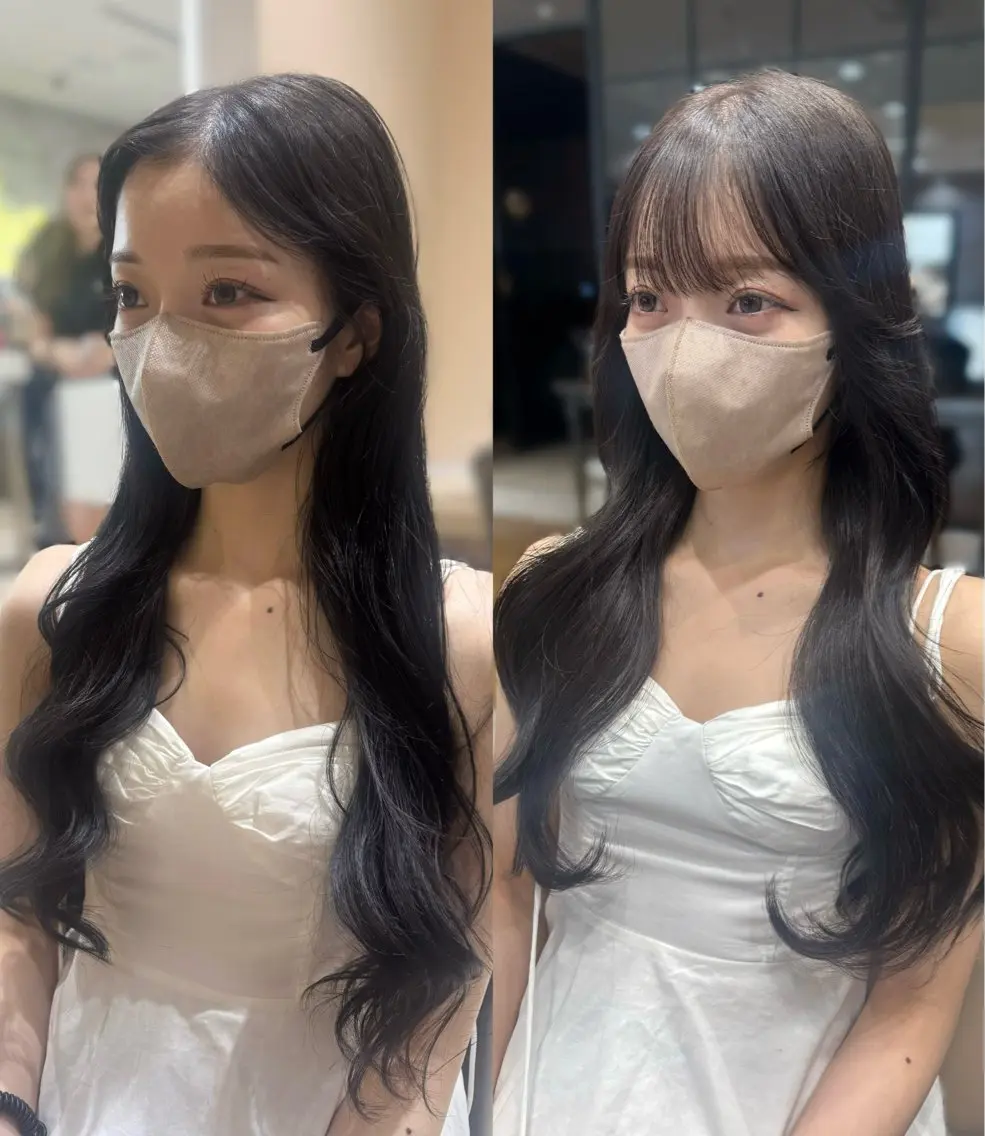 ロング 顔周りカット 韓国風ヘア レイヤーカット 小顔カット トリートメント カット 小顔くびれヘア 顔まわり銀座/さやかのヘアスタイル